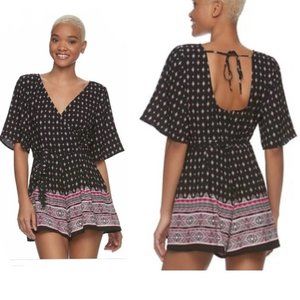 Three Pink Hearts Romper Shorts Open Back V Neck